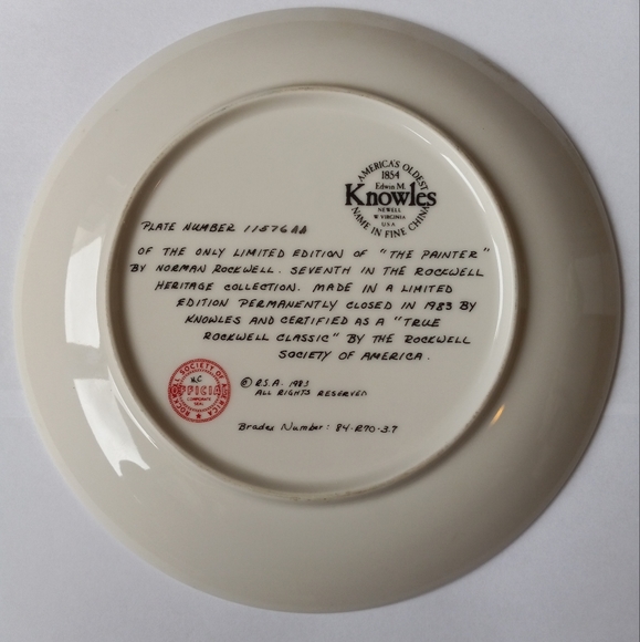 Limited Edition Norman Rockwell "The "Painter" Fine China 8.5 inch plate - Picture 4 of 4